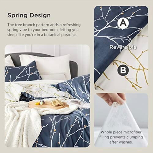Twin Comforter Set Floral Navy Blue 5-Piece 2