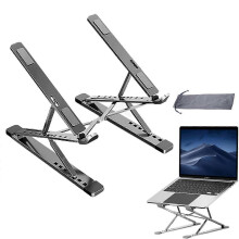 (Gray) Portable Laptop Stand for Desk, Lightweight Aluminum Double Layer Foldable Height&Angle Adjustable Ergonomic