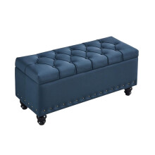 Ottoman Storage Bench with Lift Lid, Padded Footstool for Living Room, Large Hidden Storage, Blue 100cm