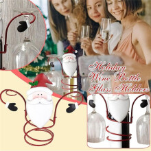 Christmas Wine Bottle Rack Wine Bottle Christmas Rack Wine Glass Rack Holiday Wine Bottle and Wine Glass Rack Green Hat
