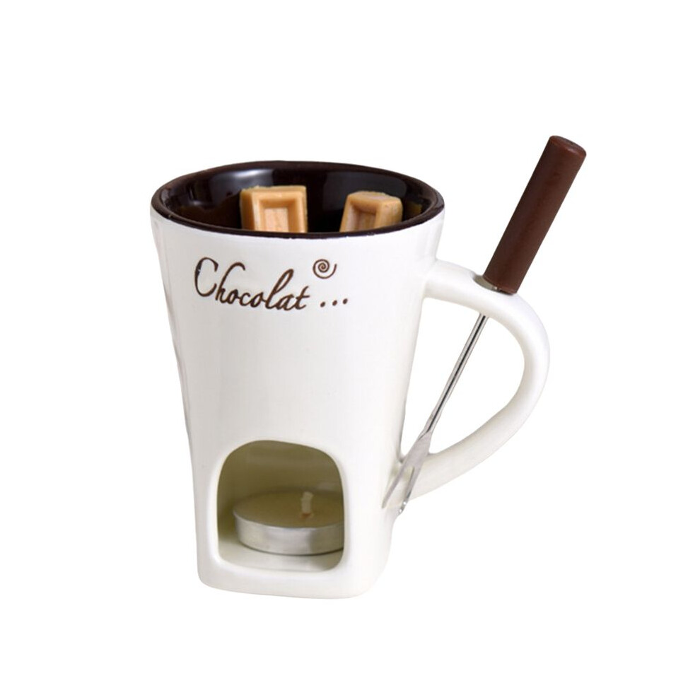 Fondue Mug Set Chocolate Cheese Milk Making Set Single Butter Melter Baking Cup Candlestick Cream/White 6033417957937