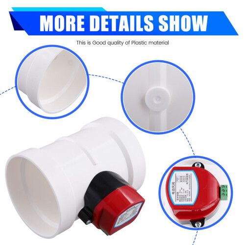 Plastic Motorized Damper PVC Check Valve Air Duct Volume Controller for Ventilation Pipe 220VAC 110mm 2