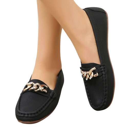 Γυναικεία φλατ παπούτσια Comfort Flats με αντιολισθητική σόλα και χρυσή αλυσίδα,