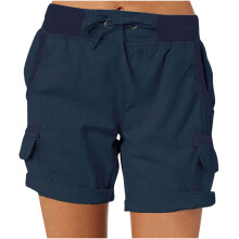 Shorts de praia femininos Aoujea em algodão e linho, cintura alta com cordão, cor lisa, bolsos, tamanhos P-3XG – Verão 2025