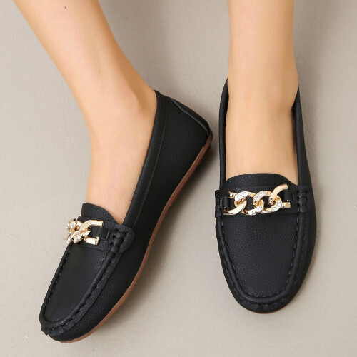 Γυναικεία φλατ παπούτσια Comfort Flats με αντιολισθητική σόλα και χρυσή αλυσίδα, 2