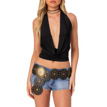 (L, Black) Women's Halter Neck Cami Tops Sleeveless Open Back Deep V Neck Slim Fit Tank Tops