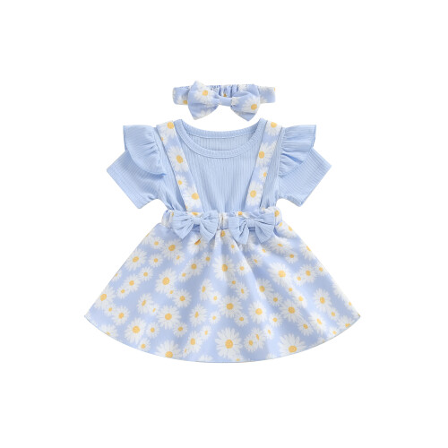 (12-18 Months, Blue) Ensemble robe petite assorti été.
