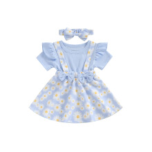 (3-4 Years, Blue) Ensemble robe petite assorti été.