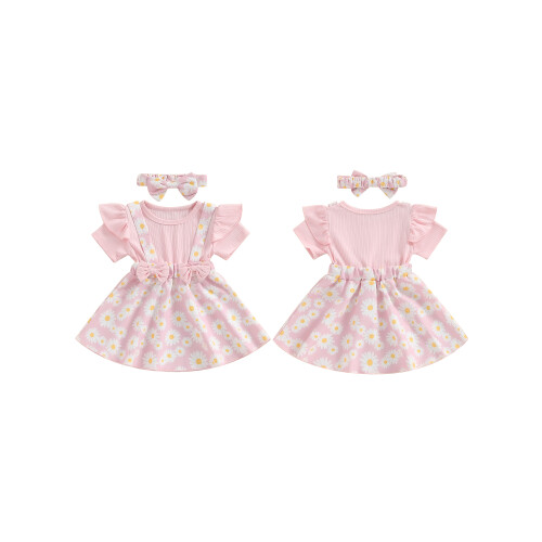 (6-12 Months, Pink) Ensemble robe petite assorti été. 1