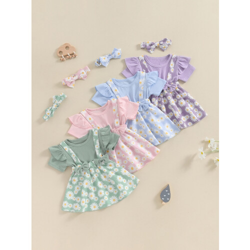 (3-4 Years, Blue) Ensemble robe petite assorti été. 1
