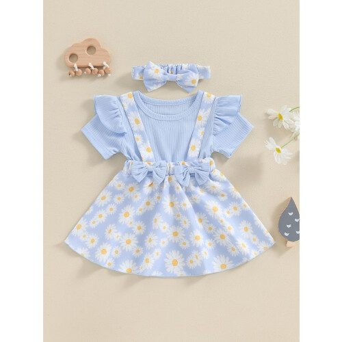 (3-4 Years, Blue) Ensemble robe petite assorti été. 2
