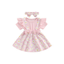 (2-3 Years, Pink) Ensemble robe petite assorti été.