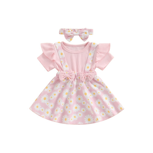 (2-3 Years, Pink) Ensemble robe petite assorti été.