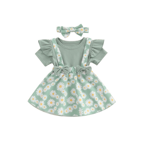 (12-18 Months, Green) Ensemble robe petite assorti été.