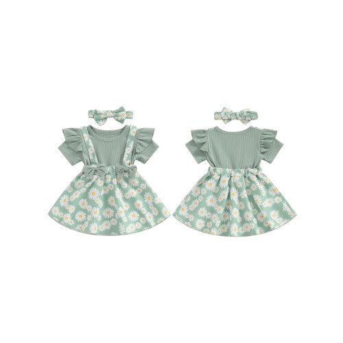 (6-12 Months, Green) Ensemble robe petite assorti été. 1