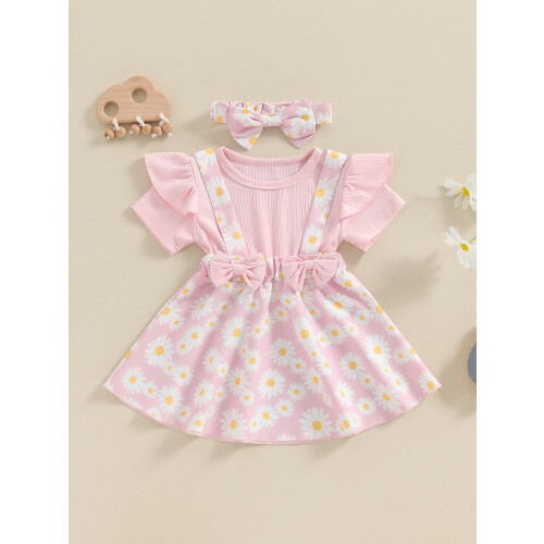 (3-4 Years, Pink) Ensemble robe petite assorti été. 1