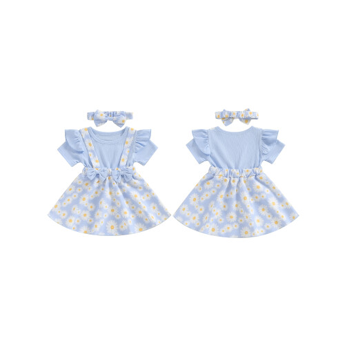 (12-18 Months, Blue) Ensemble robe petite assorti été. 1