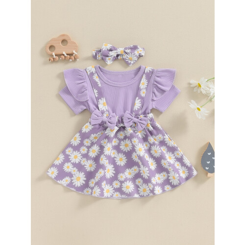 (6-12 Months, Purple) Ensemble robe petite assorti été. 2