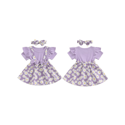 (2-3 Years, Purple) Ensemble robe petite assorti été. 1