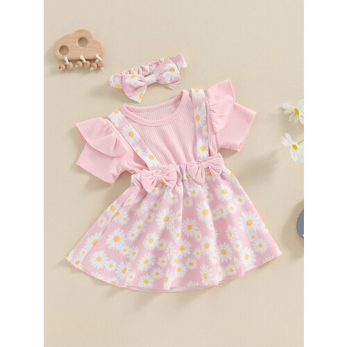 (3-4 Years, Pink) Ensemble robe petite assorti été. 2