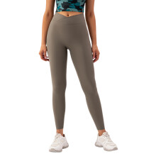 (M, Army Green) Dames yoga sportlegging effen kleur gekruiste hoge taille skinny stretch broek