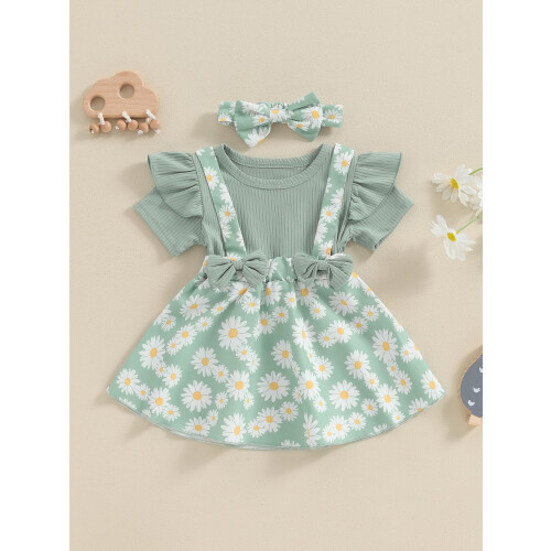(18-24 Months, Green) Ensemble robe petite assorti été. 2