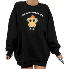 (M, Black) Sweat-shirt oversize à manches longues et col rond, imprimé pommes de pin, pour femme, automne