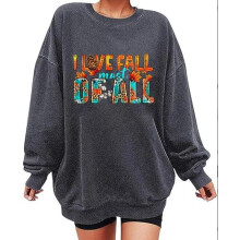 (S, Gray) Sweat-shirt oversize à manches longues et col rond, imprimé pommes de pin, pour femme, automne