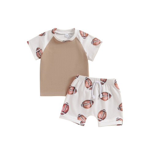 (18-24 Months, Khaki) Σετ καλοκαιρινών ρούχων στάμπα ράγκμπι