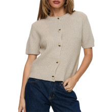 (S, Gray) Women's Knit Sweater Short Sleeve Round Neck Solid Color Loose Fit Pullover Button Down Tops