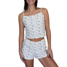 (L, Green) Ensemble d'été pour femme : débardeur sans manches à imprimé cœur/arbre/cerise, short et pyjama.
