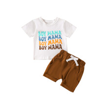 (12-18 Months, Multicolor) Conjuntos de verano para niños: camiseta corta con letras y pantalón corto ajustable.