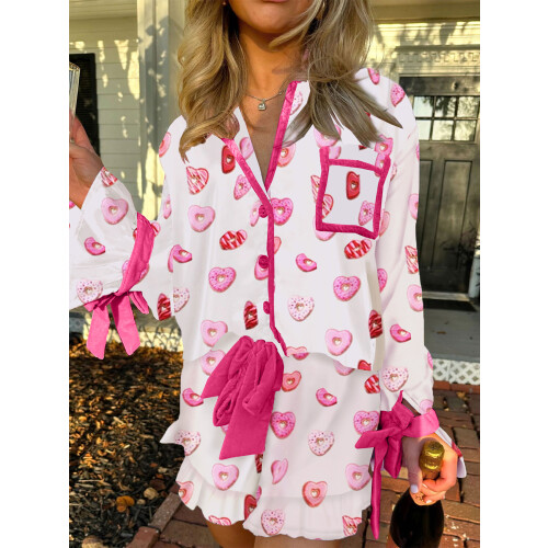 (L, Pink Mom) Σετ πιτζάμας Mommy φουλάρι καρδιάς. 2
