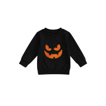 (2-3 Years, Black) Sudadera infantil de Halloween con bordado de calabaza, manga larga, tops de otoño para niños pequeños, ropa infantil adorable.
