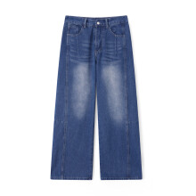 (S, Blue) Dames jeans met wijde pijpen, lage taille, losse broek met zakken, streetwear voor dagelijks gebruik.