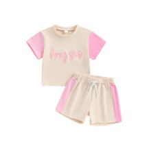 (3-4 Years, Pink) Ensemble d'été pour short contrasté.