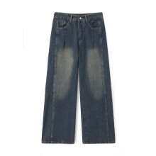 (M, Dark Blue) Dames jeans met wijde pijpen, lage taille, losse broek met zakken, streetwear voor dagelijks gebruik.