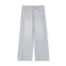 (L, Light Blue) Dames jeans met wijde pijpen, lage taille, losse broek met zakken, streetwear voor dagelijks gebruik.