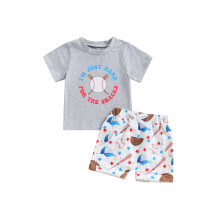 (12-18 Months, Gray) Seturi de vara pentru băieți, pantaloni scurți și top scurt cu gât O, imprimare baseball