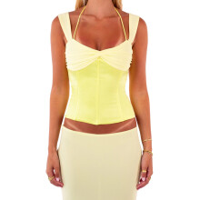 (M, Yellow) Women's Summer Tank Tops Sleeveless Halter Neck Contrast Color Corset Tops Shirts