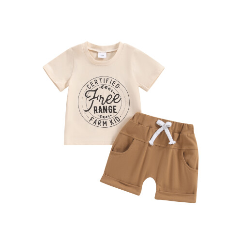 (0-6 Months, Beige) Καλοκαιρινά σετ σορτς με αγρόκτημα