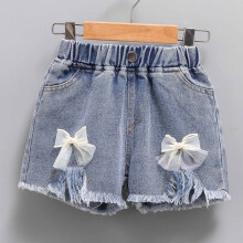 4-15Y Little&Big Girls Summer Denim Shorts Elastic Waistband Ripped Jeans