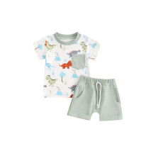 (12-18 Months, White) Taaperopoikien kesäasut, eläinkuvioiset, kpl setti