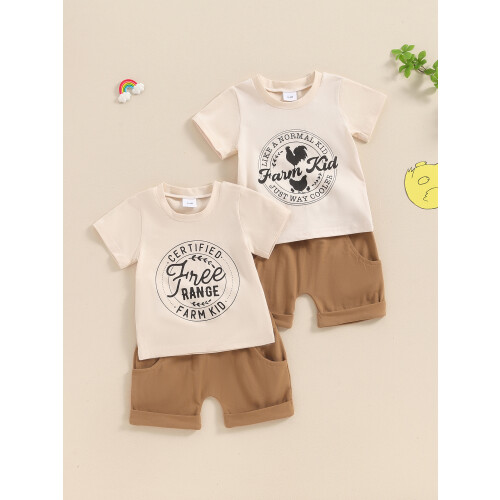 (0-6 Months, Beige) Καλοκαιρινά σετ σορτς με αγρόκτημα 2