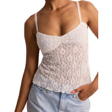 (L, White) Topuri de damă din dantelă, fără mâneci, cu bretele spaghete, cu pliuri în față, croială slim fit, cu croială camisol
