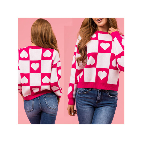 (XL, Fuchsia) Női kockás szív utcai viselet 1