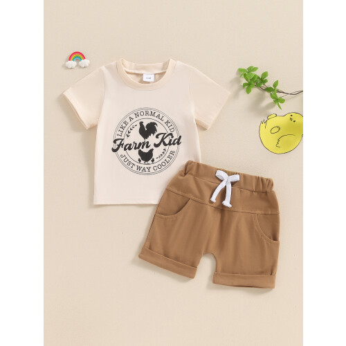 (2-3 Years, Khaki) Καλοκαιρινά σετ σορτς με αγρόκτημα 2