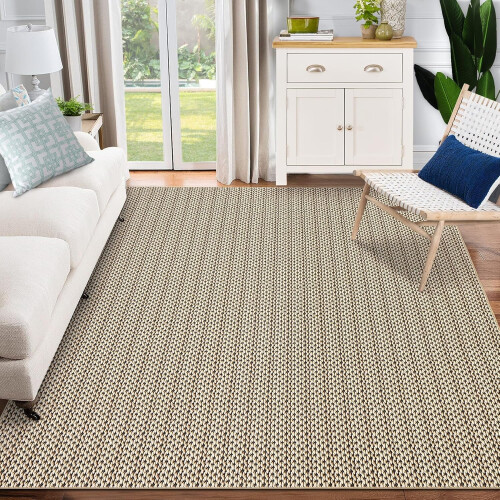 5x7ft Teppich in Flechtoptik, Kamelhaar, Kurzflor, waschbar 1