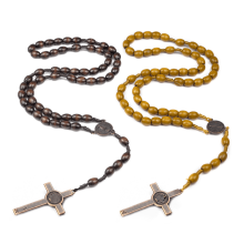 Handmade Wooden Catholic Rosaries, Rosary Beads Necklace Christian Prayer Holy Soil Medal & Metal Cross For Catholic Or Christian Gift(2 pack)