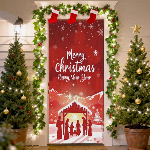 Deurhoes met kerstmanmotief – Polyester, 91x203cm